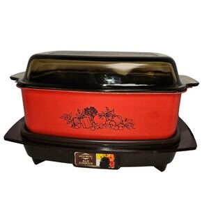 West Bend Slo Cooker Vintage Red Harvest Vegetable 84114 Skillet Griddle Base